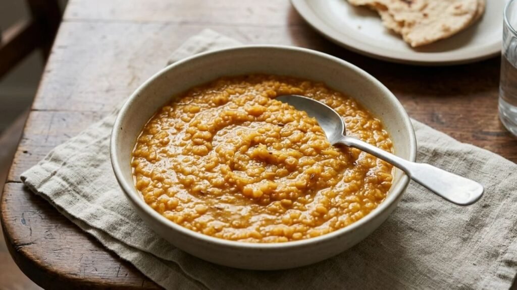 Cooked whole green lentils with chopped herbs in a shallow ceramic bowl.